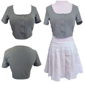 ASOS Design Fitted Crop Top with Snap Front in Green Size 6
